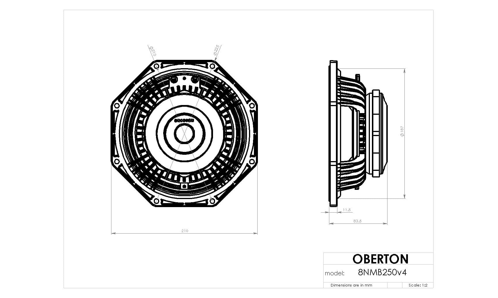 Oberton 8NMB250v4 8 inch 8 ohm loudspeaker driver view 3