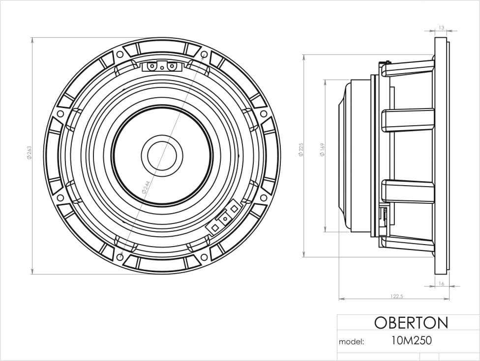 Oberton 10M250 10 inch 8 ohm loudspeaker driver view 3