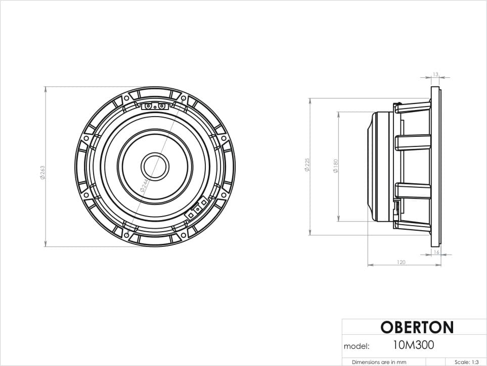 Oberton 10M300 10 inch 8 ohm loudspeaker driver view 3