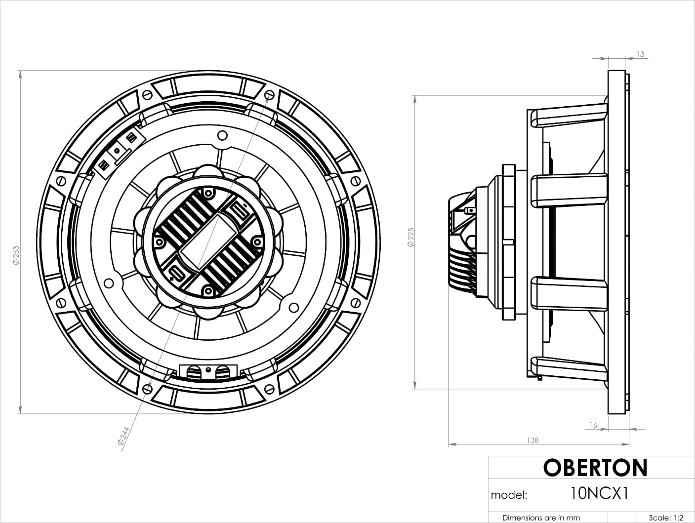 Oberton 10NCX1 10 inch 8 ohm loudspeaker driver view 3