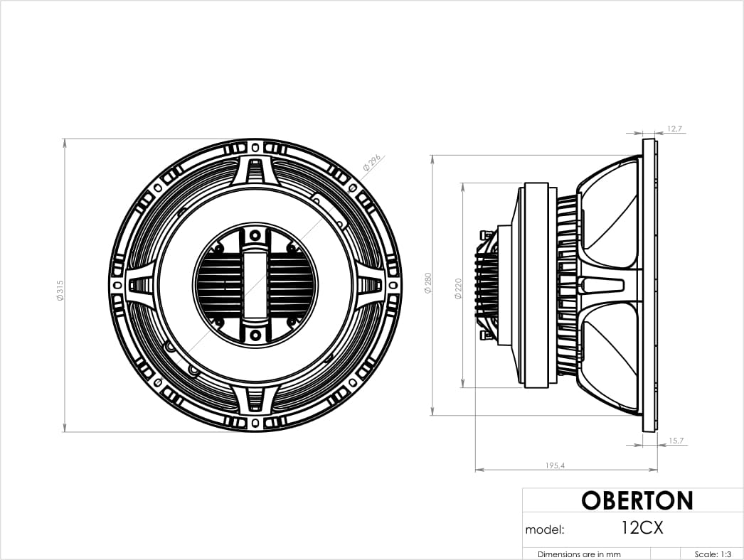 Oberton 12CX 12 inch 8 ohm loudspeaker driver view 3
