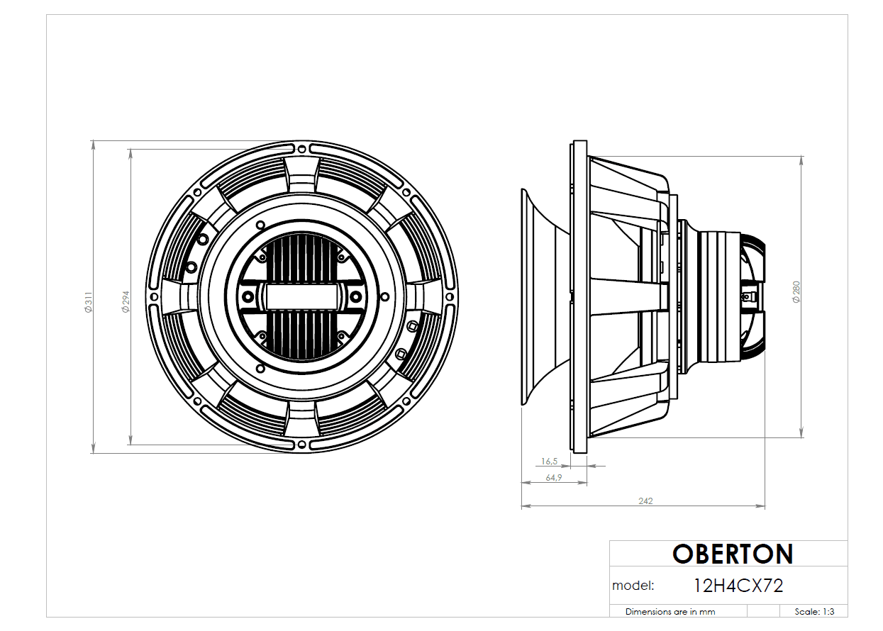 Oberton 12H4CX72 12 inch 8 ohm loudspeaker driver view 3