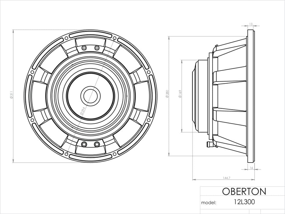 Oberton 12L300 12 inch 8 ohm loudspeaker driver view 3