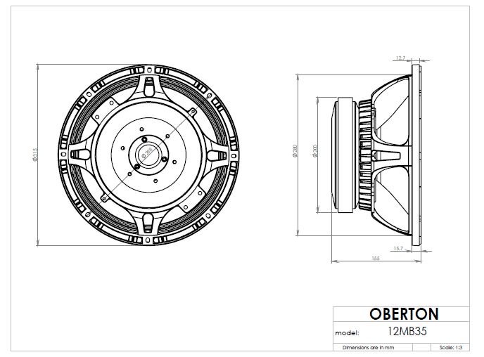 Oberton 12MB35 12 inch 8 ohm loudspeaker driver view 3