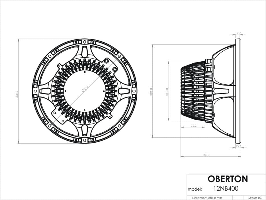 Oberton 12NB400 12 inch 8 ohm loudspeaker driver view 3
