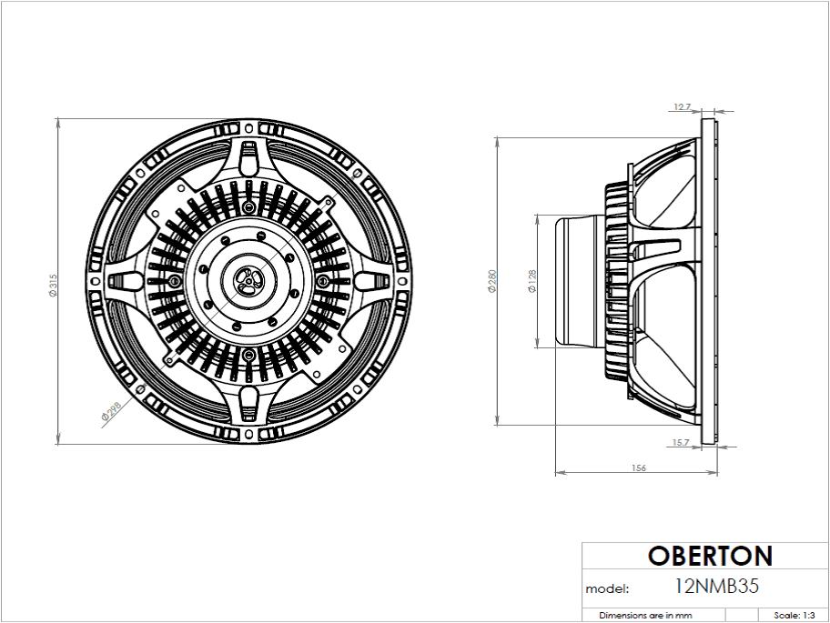 Oberton 12NMB35 12 inch 8 ohm loudspeaker driver view 3