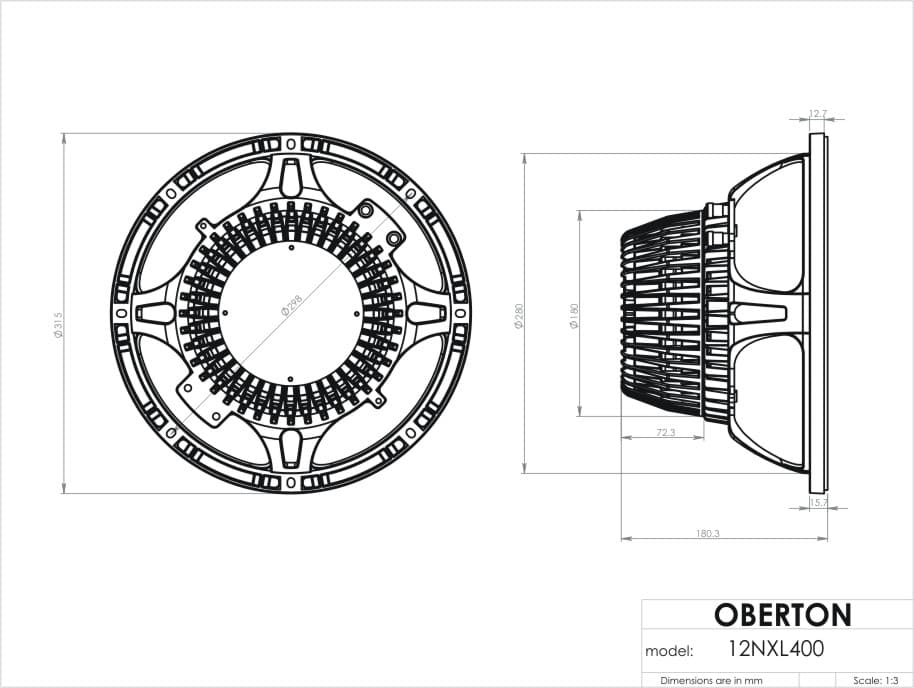Oberton 12NXL400 12 inch 8 ohm loudspeaker driver view 3