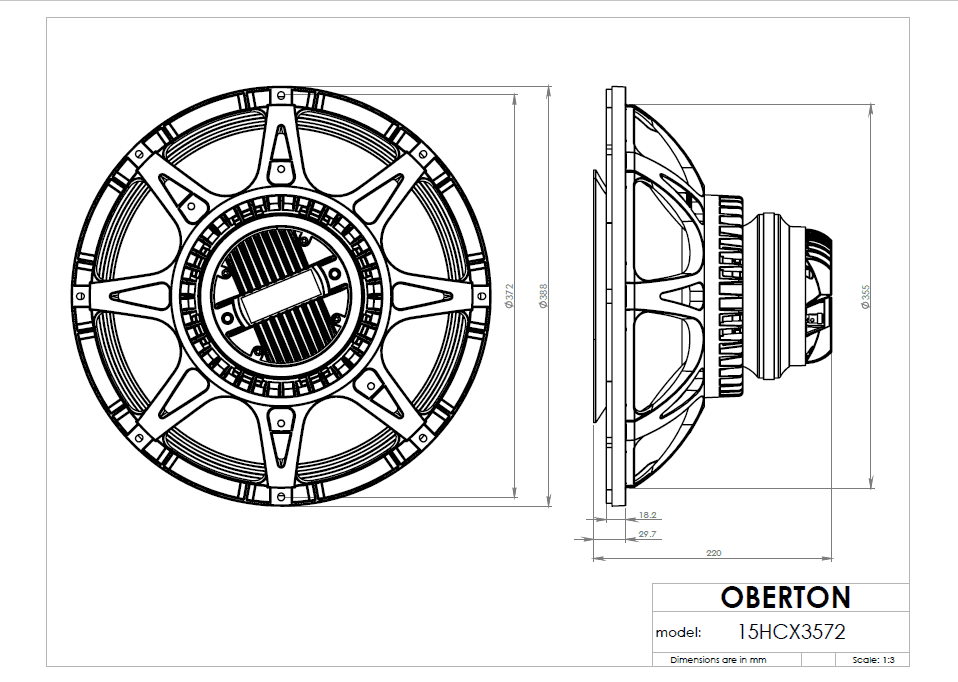 Oberton 15HCX3572 15 inch 8 ohm loudspeaker driver view 3
