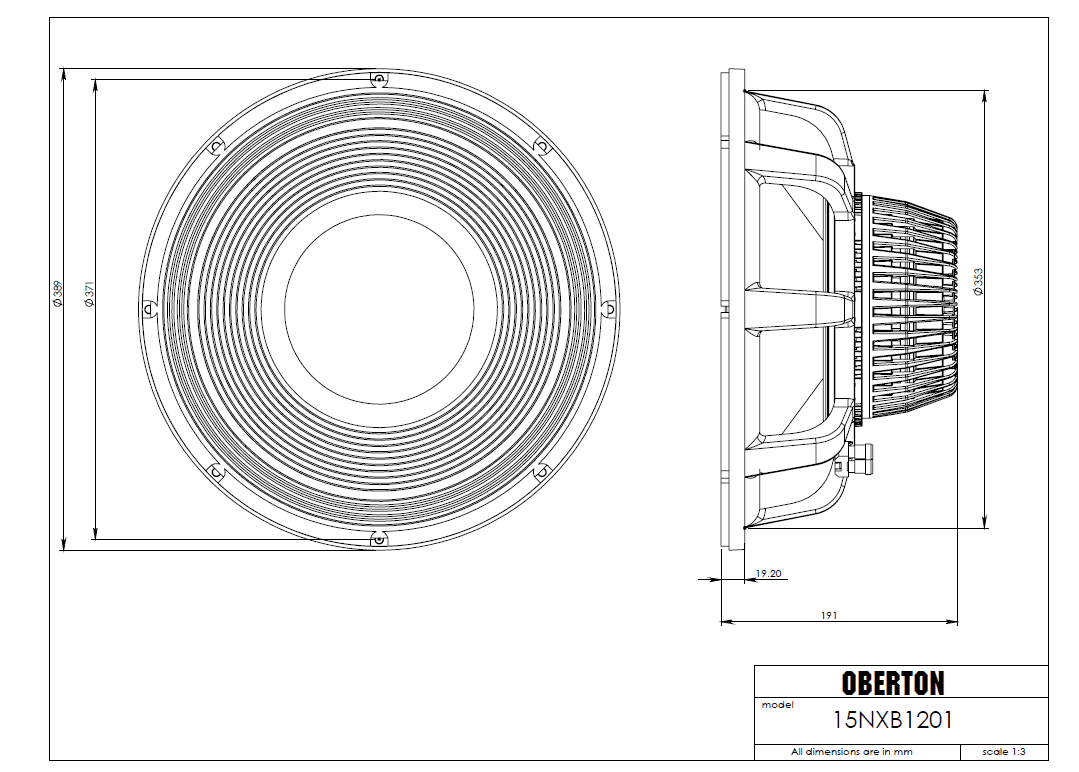 Oberton 15NXB1201 15 inch 8 ohm loudspeaker driver view 3