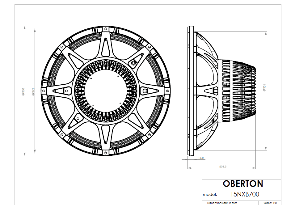 Oberton 15NXB700 15 inch 8 ohm loudspeaker driver view 3