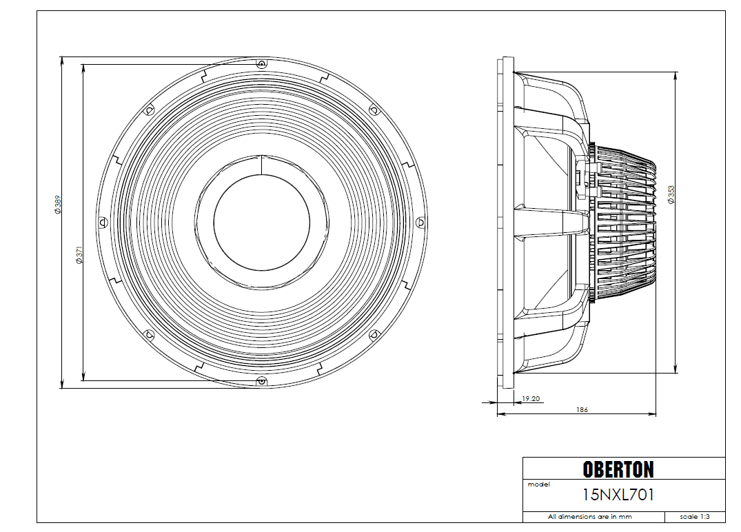 Oberton 15NXL701 15 inch 8 ohm loudspeaker driver view 3