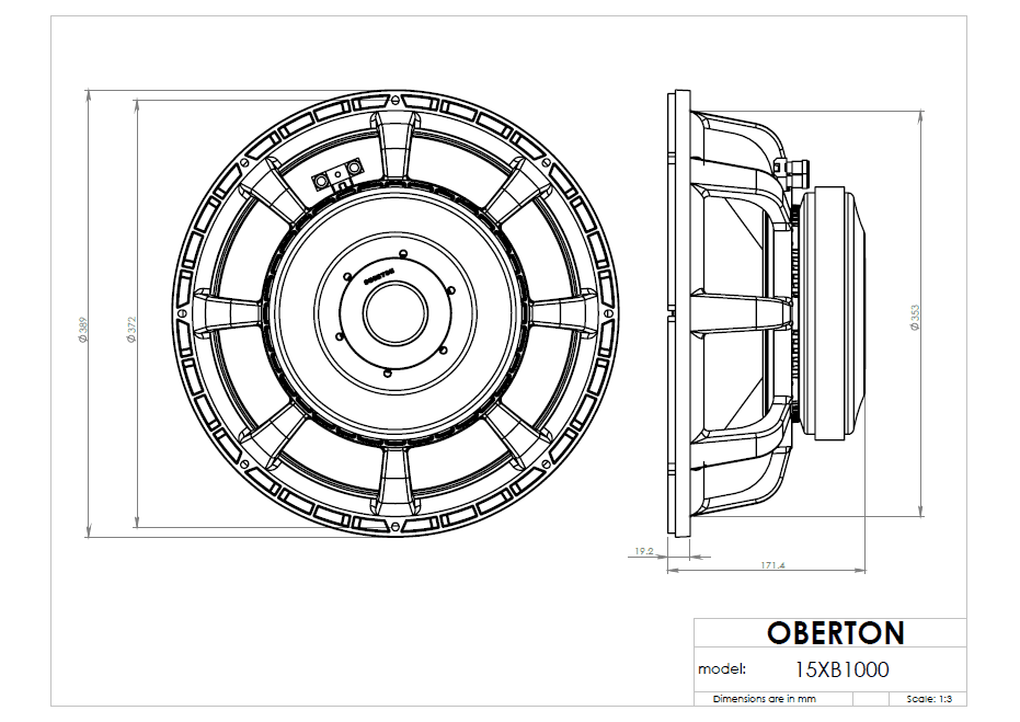 Oberton 15XB1000 15 inch 8 ohm loudspeaker driver view 3
