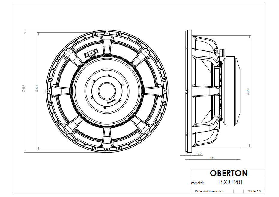 Oberton 15XB1201 15 inch 8 ohm loudspeaker driver view 3