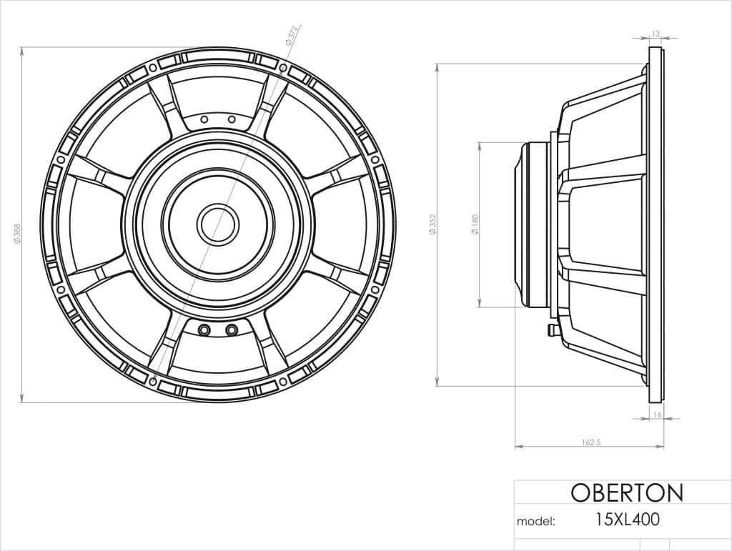 Oberton 15XL400 15 inch 8 ohm loudspeaker driver view 3