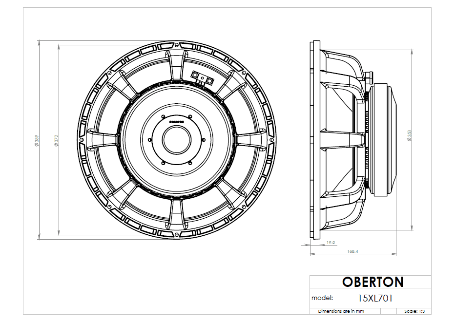 Oberton 15XL701 15 inch 8 ohm loudspeaker driver view 3