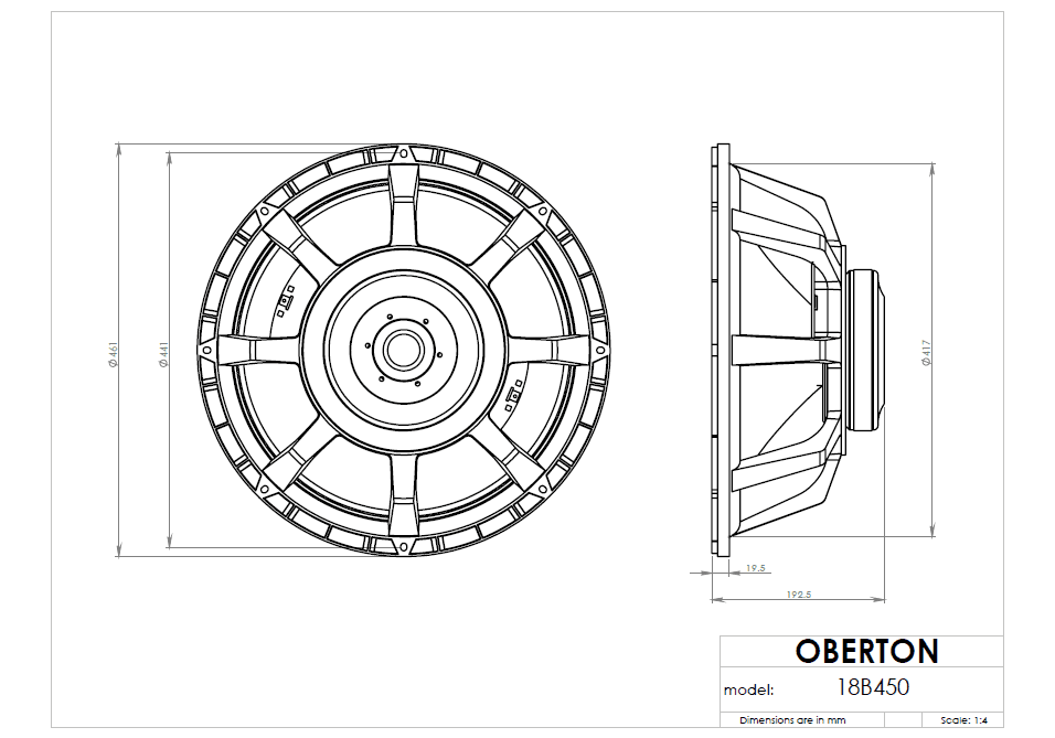 Oberton 18B450 18 inch 8 ohm loudspeaker driver view 2