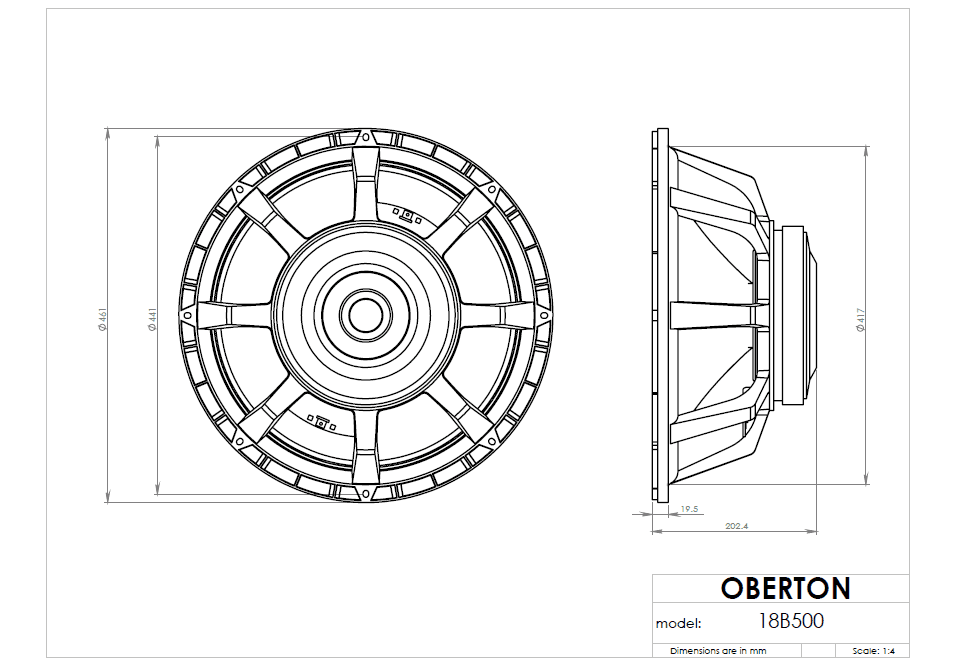 Oberton 18B500 18 inch 8 ohm loudspeaker driver view 3