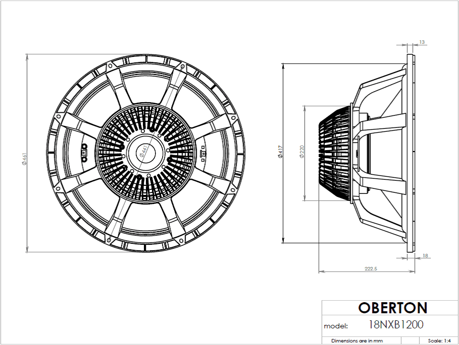 Oberton 18NXB1200 18 inch 8 ohm loudspeaker driver view 3