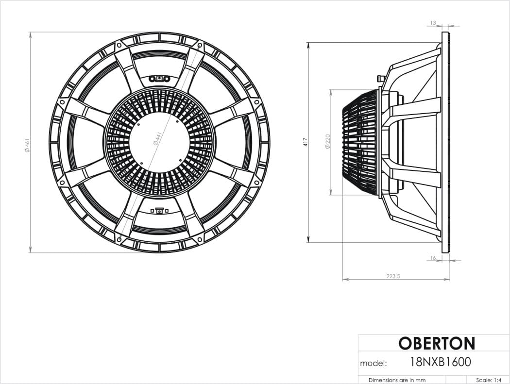 Oberton 18NXB1600 18 inch 8 ohm loudspeaker driver view 3