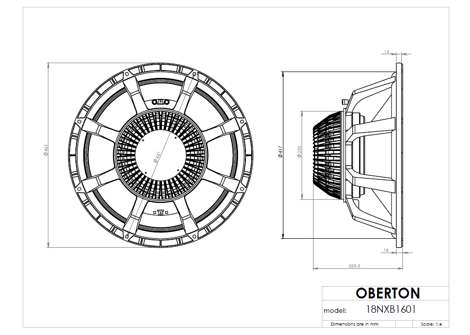 Oberton 18NXB1601 18 inch 8 ohm loudspeaker driver view 2