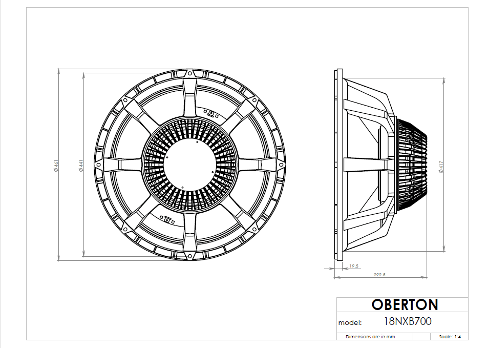 Oberton 18NXB700 18 inch 8 ohm loudspeaker driver view 3