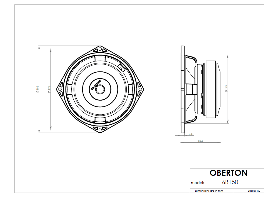 Oberton 6B150 6.5 inch 8 ohm loudspeaker driver view 3