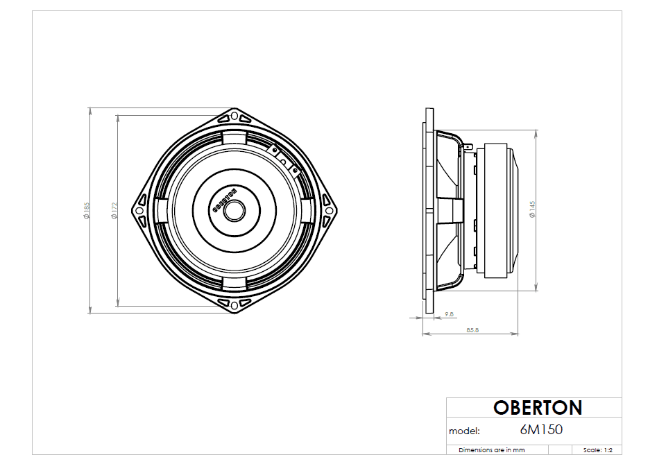Oberton 6M150 6.5 inch 8 ohm loudspeaker driver view 3