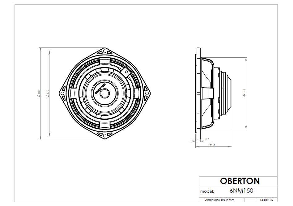 Oberton 6NM150 6.5 inch 8 ohm loudspeaker driver view 3