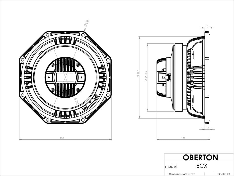 Oberton 8CX 8 inch 8 ohm loudspeaker driver view 3