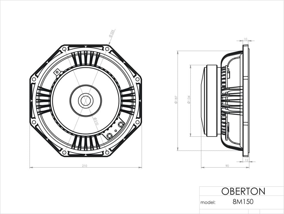Oberton 8M150 8 inch 8 ohm loudspeaker driver view 3