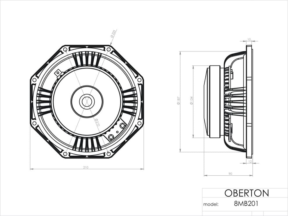 Oberton 8MB201 8 inch 8 ohm loudspeaker driver view 3