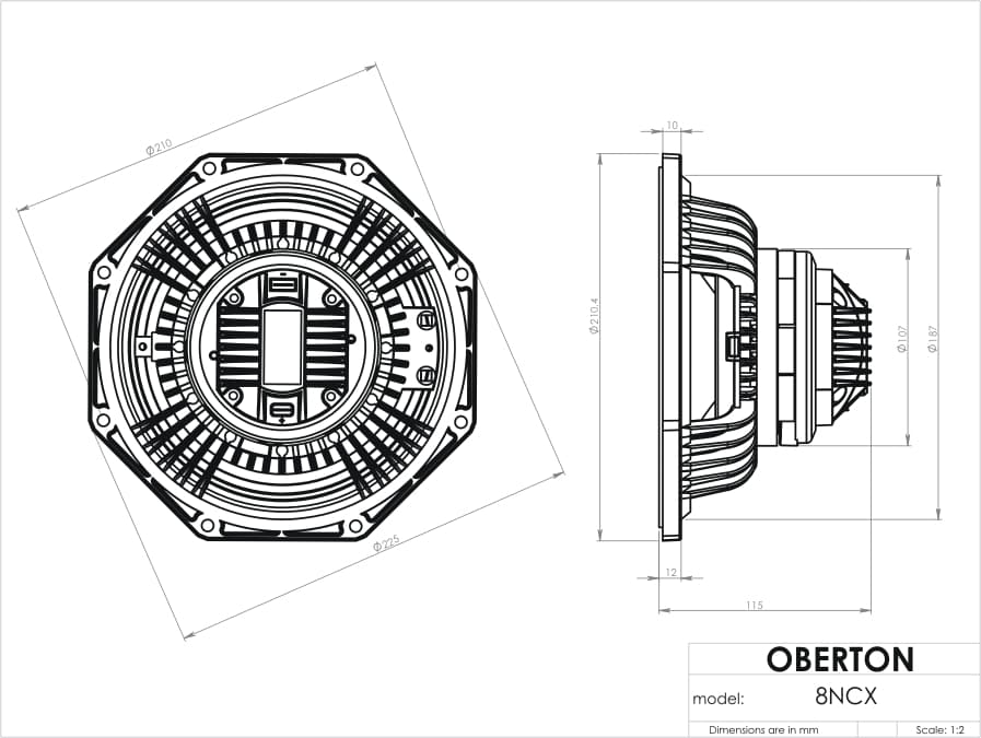 Oberton 8NCX 8 inch 8 ohm loudspeaker driver view 4