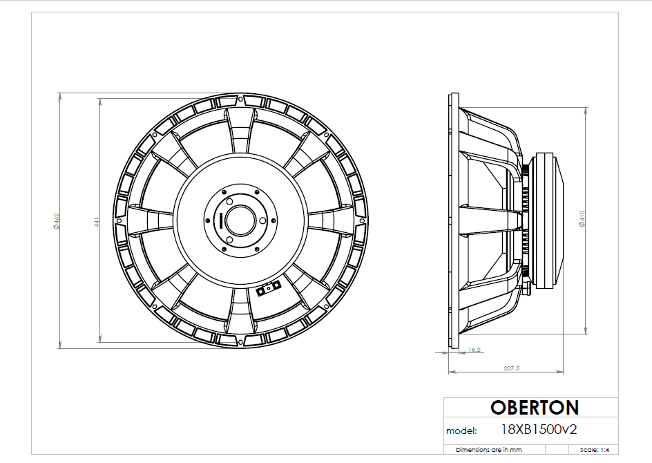 Oberton 18XB1500v2 18 inch 8 ohm loudspeaker driver view 2
