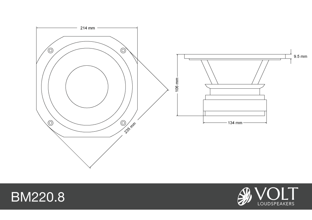 Volt BM228.8 8 inch 8 ohm loudspeaker driver view 5