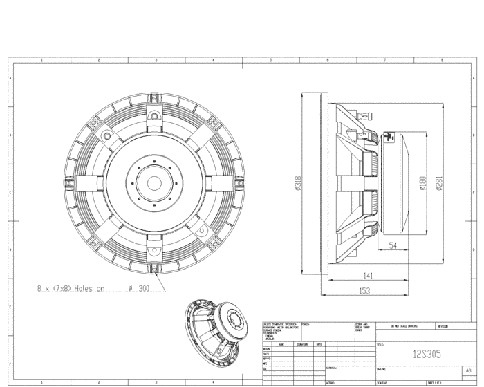 BMS 12S305 12 inch 8 ohm loudspeaker driver view 3