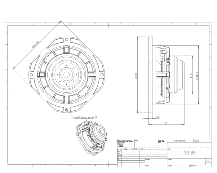 BMS 5N155 5 inch 16 ohm loudspeaker driver view 3