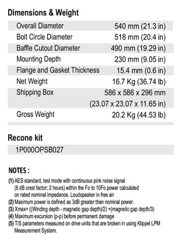SB Audience ROSSO-21SW800 21 inch 8 ohm loudspeaker driver view 2