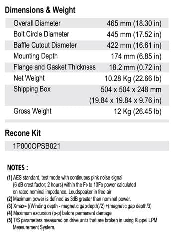 SB Audience BIANCO-18SW500 18 inch 8 ohm loudspeaker driver view 2