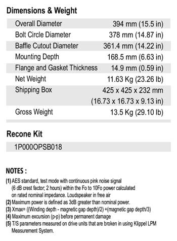 SB Audience ROSSO-15SW800 15 inch 8 ohm loudspeaker driver view 2