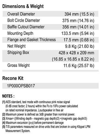 SB Audience BIANCO-15SW400 15 inch 8 ohm loudspeaker driver view 2