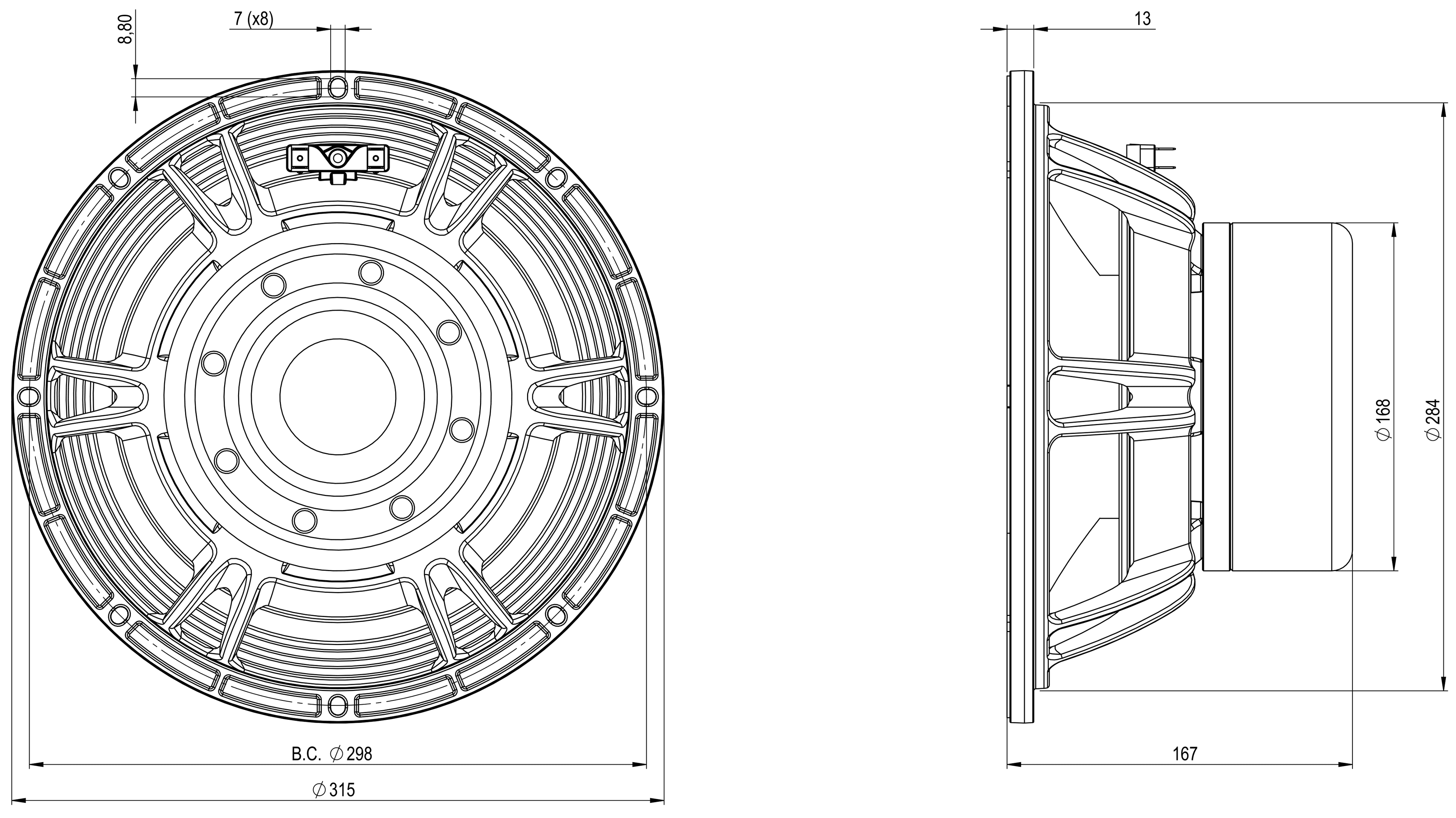 B&C 12SW115 12 inch 4 ohm loudspeaker driver view 3