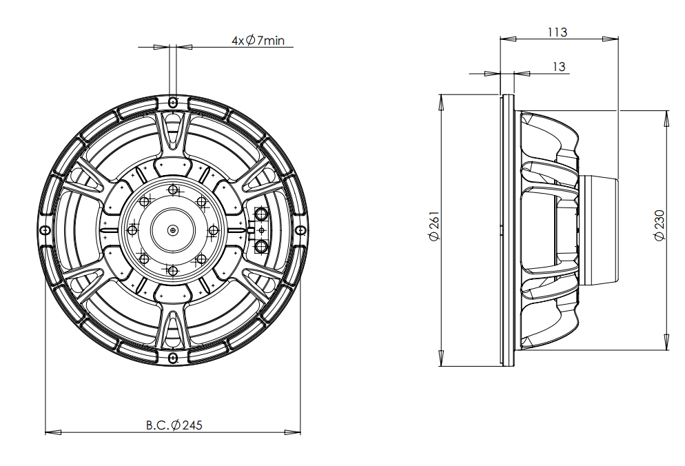 B&C 10NDL64 10 inch 16 ohm loudspeaker driver view 2