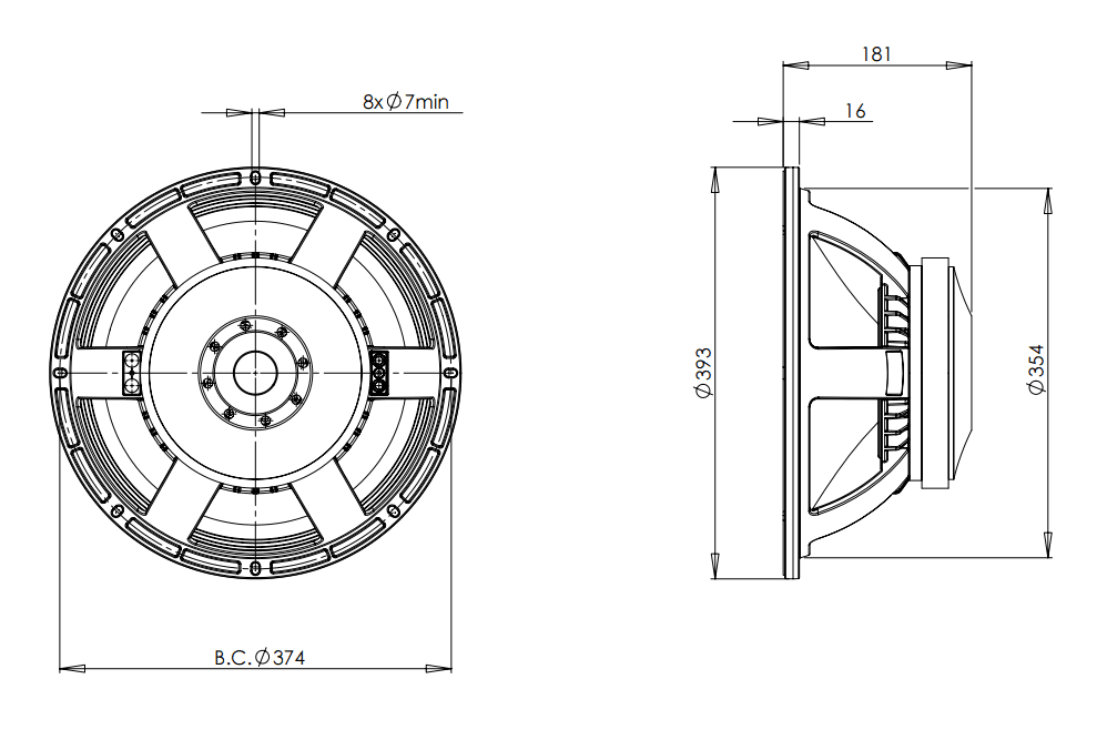 B&C 15TBX100 15 inch 4 ohm loudspeaker driver view 3