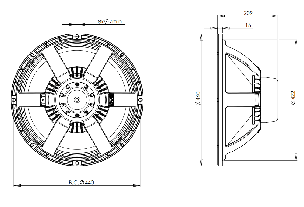B&C 18NW100 18 inch 4 ohm loudspeaker driver view 3