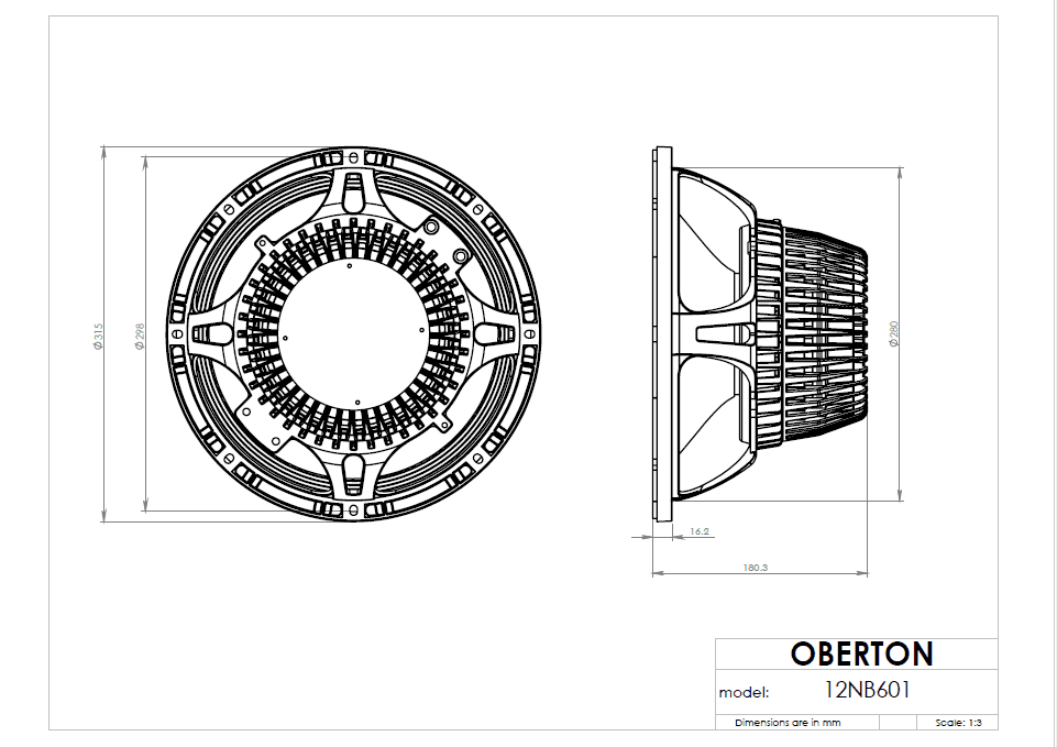 Oberton 12NB601 12 inch 8 ohm loudspeaker driver view 3