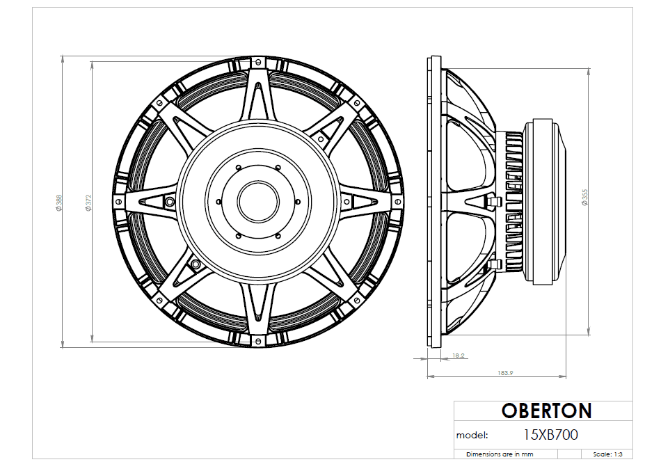 Oberton DISCONTINUED PRODUCT 15 inch 8 ohm loudspeaker driver view 3