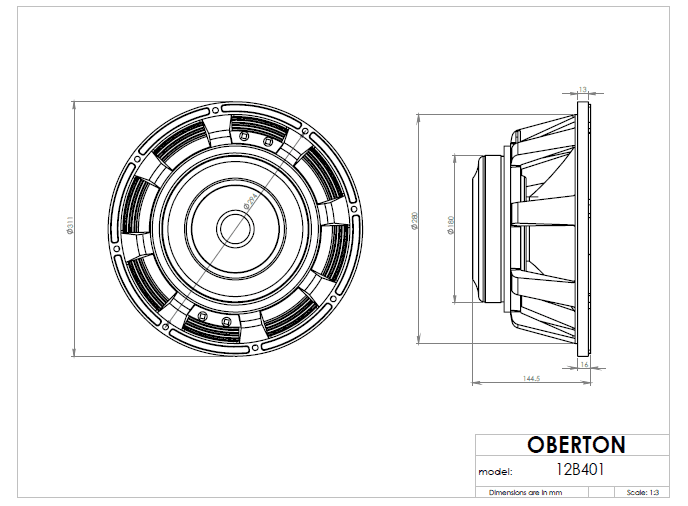 Oberton 12B401 12 inch 8 ohm loudspeaker driver view 3