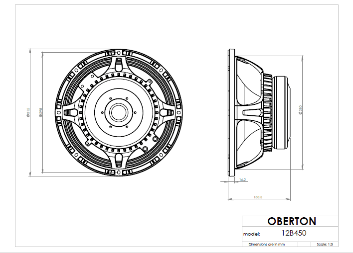 Oberton 12B450 12 inch 8 ohm loudspeaker driver view 3