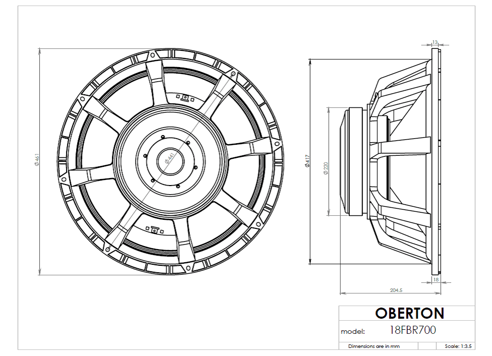 Oberton 18FBR700 18 inch 8 ohm loudspeaker driver view 3