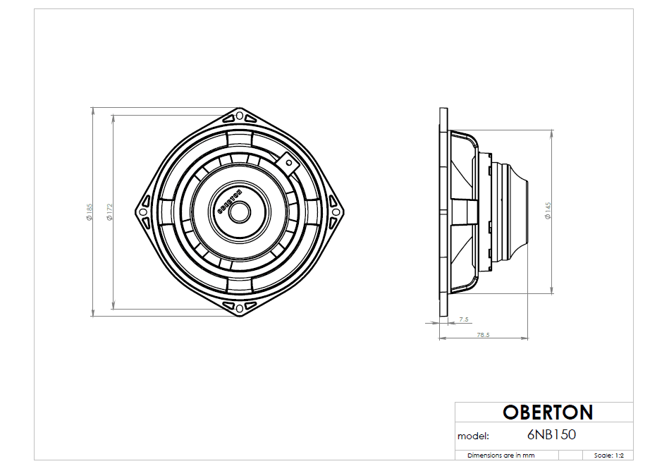 Oberton 6NB150 6.5 inch 8 ohm loudspeaker driver view 3
